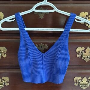 Blue Ribbed Knit Women's Top